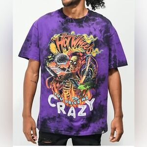 Hot Wheels Purple Tie‎ Dye Graphic T-Shirt You Drive Me Crazy Car Skeleton